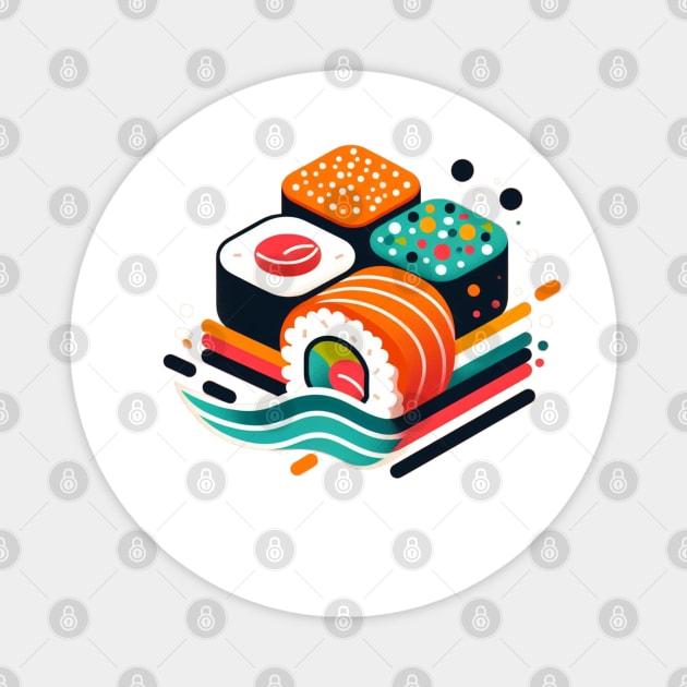 Colorful Abstract Sushi Art - Modern Japanese Cuisine Magnet by CP6Design